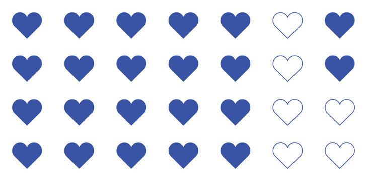 A grid of blue and outline heart icons on a white background, representing likes or favorites