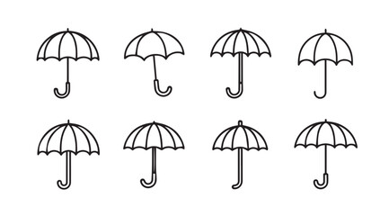 Fototapeta premium Collection of hand drawn umbrella silhouettes in various poses and styles