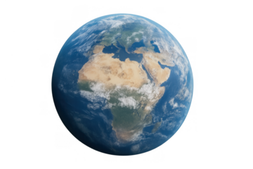 Earth planet with africa and europe continents on transparent background for global communication and ecology concepts