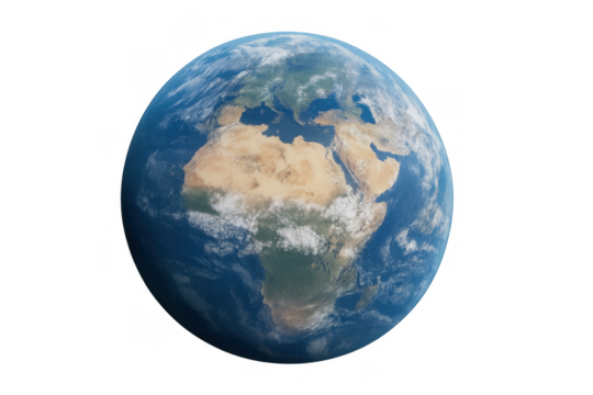 Earth planet with africa and europe continents on transparent background for global communication and ecology concepts