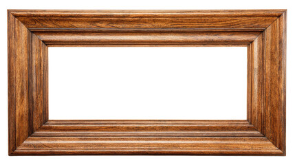Wooden picture frame featuring elegant natural wood texture for artwork, photographs, home décor and creative display purposes isolated on white background