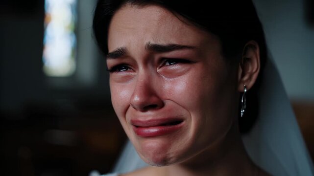 A lonely and sad bride experiences deep emotions during her wedding ceremony after being abandoned at the church altar