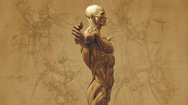 detailed anatomical study of human muscular system in multiple angles showcasing muscular anatomy and body structure