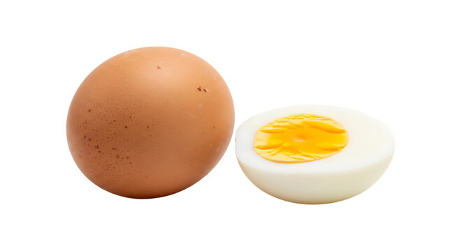 Whole and halved hard boiled egg isolated on transparent background