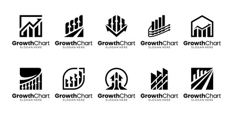 Set of financial growth with arrow business diagram chart bar logo design inspiration. Geometric abstract logo icon vector isolated on white background.