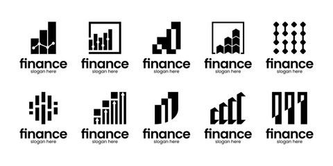 Obraz premium Set of financial statistics business chart bar diagram logo design inspiration. Geometric abstract logo icon vector isolated on white background.