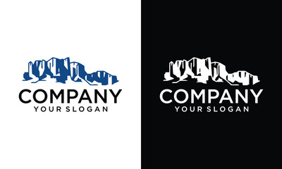 desert scene with cacti. Collection of sand terrain of Africa, Sahara, or Arizona nature. Logo of desert landscape with cactus, bull skull, sunset. Vector illustration of wild west.