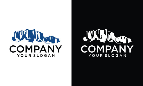 desert scene with cacti. Collection of sand terrain of Africa, Sahara, or Arizona nature. Logo of desert landscape with cactus, bull skull, sunset. Vector illustration of wild west.