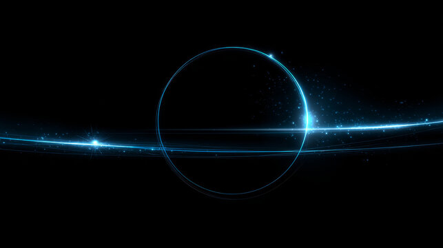 Abstract glowing circular ring with bright starburst effect and sparkling particles on dark background