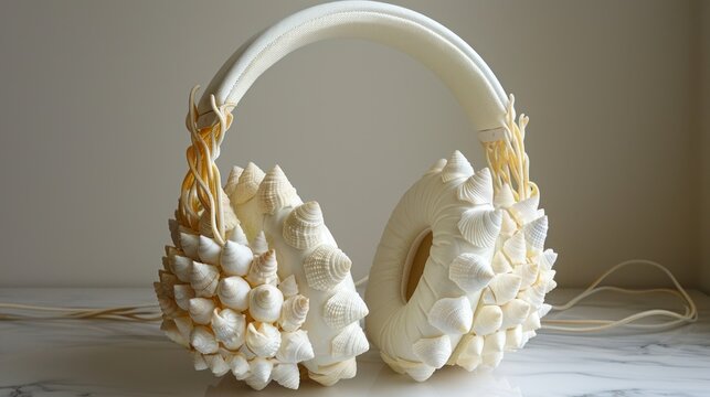 Unique Seashell Headphones for Listening to Ocean Sounds.