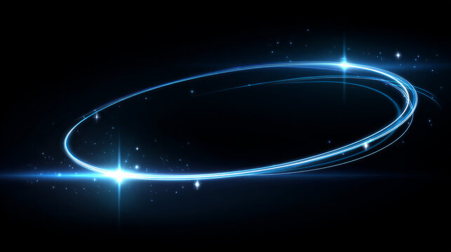 Abstract glowing circular ring with bright starburst effect and sparkling particles on dark background