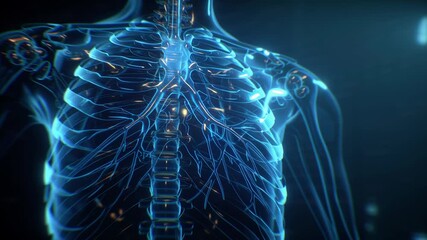 digital visualization of human nervous system highlighting neural pathways and spinal cord in futuristic medical animation