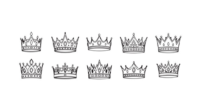 Collection of ornate royal crowns in a distinctive silhouette style