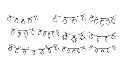 Obraz premium Collection of hand drawn christmas light string silhouettes for festive decoration