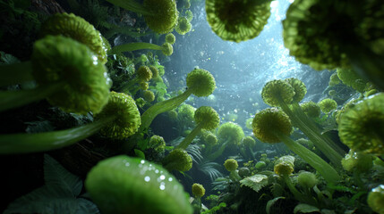 Close-up loop of alien microbial jungle inside