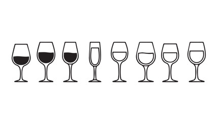 Collection of elegant wine and champagne glasses silhouette