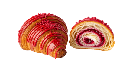 Red velvet croissant with swirl filling isolated on transparent background