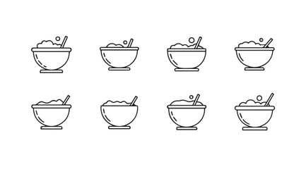 Collection of eight simple hand drawn dessert bowls with spoons silhouette