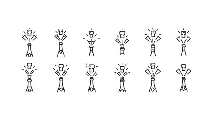 Collection of stylized robot figures in a geometric silhouette
