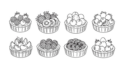 Collection of eight hand drawn cupcake illustrations in a sketchy silhouette style