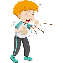 Young Child Coughing with Sickness and Germs Spreading Wearing Blue and Grey Sportswear on Transparent Background Healthy Lifestyle Concept