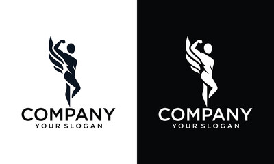 Creative silhouette body fitness sport gym logo elegant design vector icons illustration