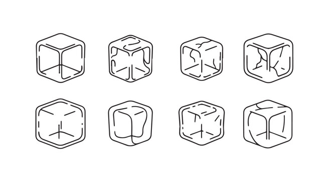 Collection of eight distinct ice cube silhouettes in a sketch style