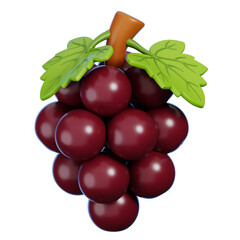 3D Fresh Grapes with Leaves Isolated.