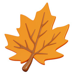 3D Orange Maple Leaf Isolated.