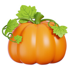 3D Pumpkin with Leaves Isolated.