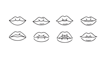 Collection of eight stylized lips in a minimalist silhouette style