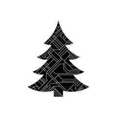 Obraz premium Christmas tree silhouette with circuit pattern design 