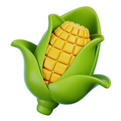 3D Fresh Corn With Green Leaves Isolated.