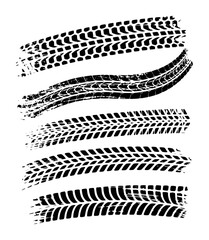 Collection of Black Tire Tracks and Tread Marks on White Background © ThephotoLab