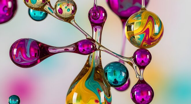 Abstract colorful glass mobile with swirling patterns and vibrant colors