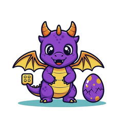 Cute Purple Baby Dragon with Wings and Egg Illustration.