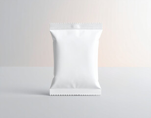 Blank White Snack Packaging Pouch Standing on Neutral Background &ndash; Clean Minimalist Food Product Mockup