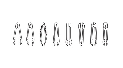 Collection of various kitchen tongs and tweezers in a stylized silhouette