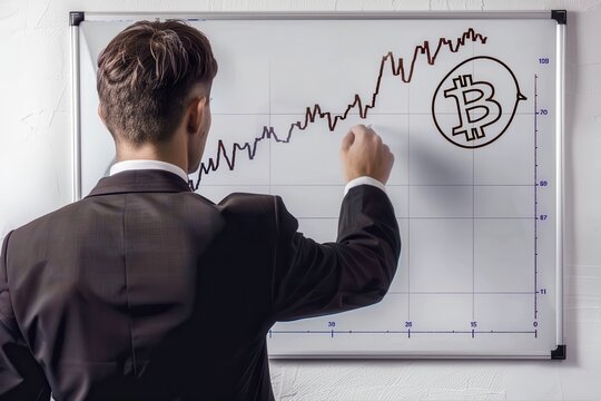 Bitcoin Chart Analysis Man s Financial Strategy with Cryptocurrency on on transparent background