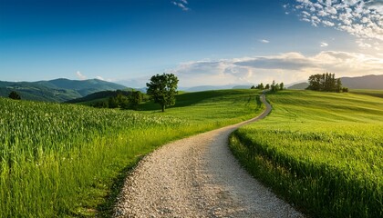 Fototapeta premium Winding Gravel Path Through Green Field