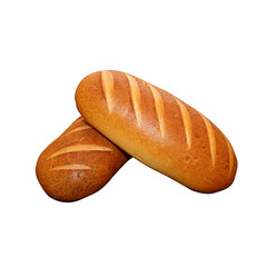 Two golden brown baked loaves of bread with diagonal score marks on a transparent background