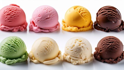Obraz premium Six Ice Cream Scoops Different Flavors On Transparent Background
