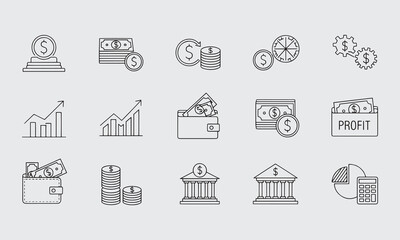 Fototapeta premium Profit & Finance Icon Set, Editable Vector, Money, Investment and Banking Symbols