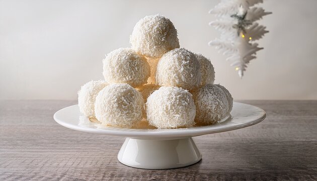 Cocadas Or Coconut Candies Piled High On A White Ceramic Cake Stand Creating A Visually Appealing Display Still Life