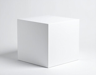 Blank Minimalist White Cube Box Standing on a Clean Light Background for Packaging Design, Branding Mockup, and Product Presentation