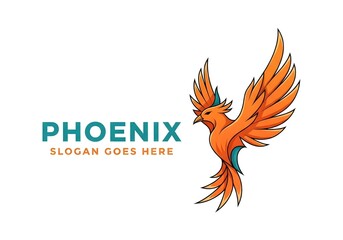Fototapeta premium Dynamic phoenix logo design with vibrant orange and teal colors, perfect for branding, marketing, and business identity concepts