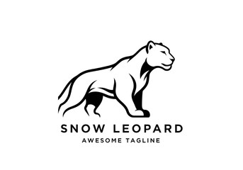 Stunning snow leopard logo design for branding, business, or company identity, featuring a powerful, elegant animal