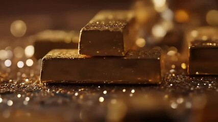 Close up of shiny gold bars and glitter for financial and wealth concepts - Powered by Adobe