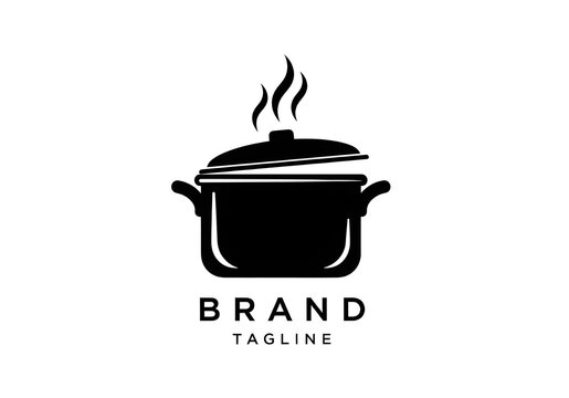 Elegant cooking pot logo for restaurants and culinary businesses, a sleek and modern design perfect for branding and marketing material, distinctive and memorable