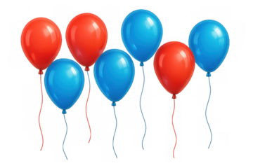 Red and blue party balloons floating, celebrating birthday, anniversary, holiday, and special events with shiny decoration